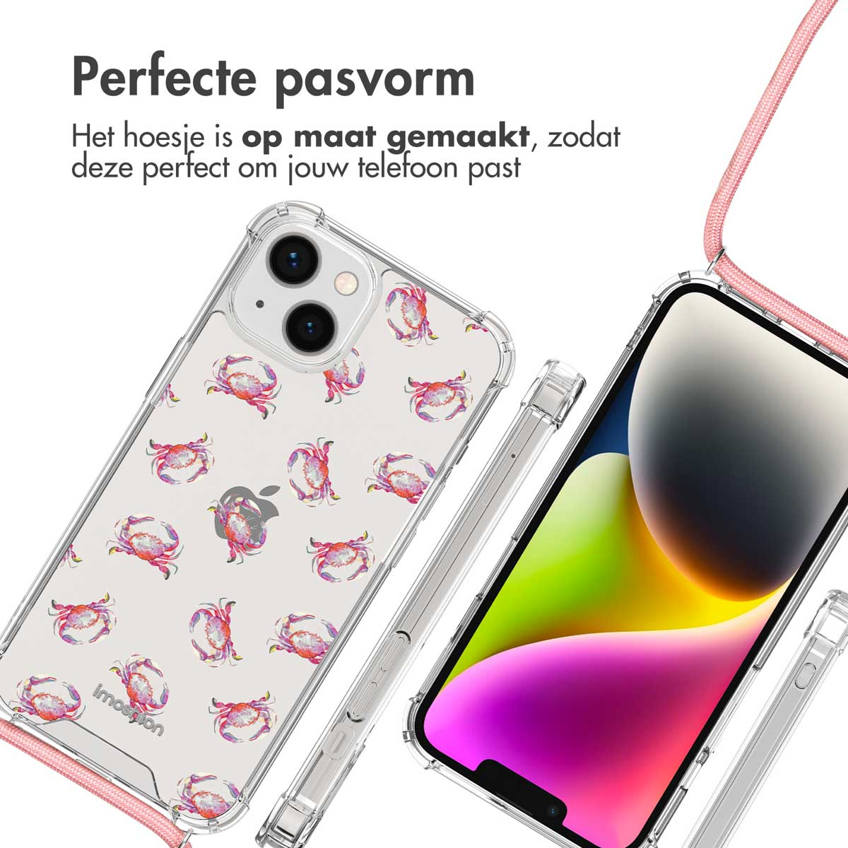 Twee telefoonhoesjes, een met een krabbenpatroon, met doorzichtige beschermranden.