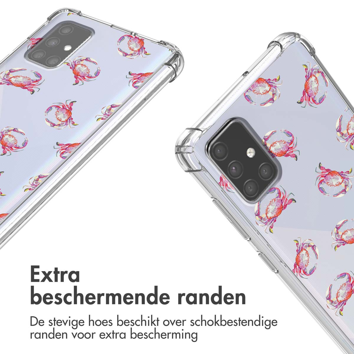 Deux coques de téléphone avec un motif de crabes roses et rouges.
