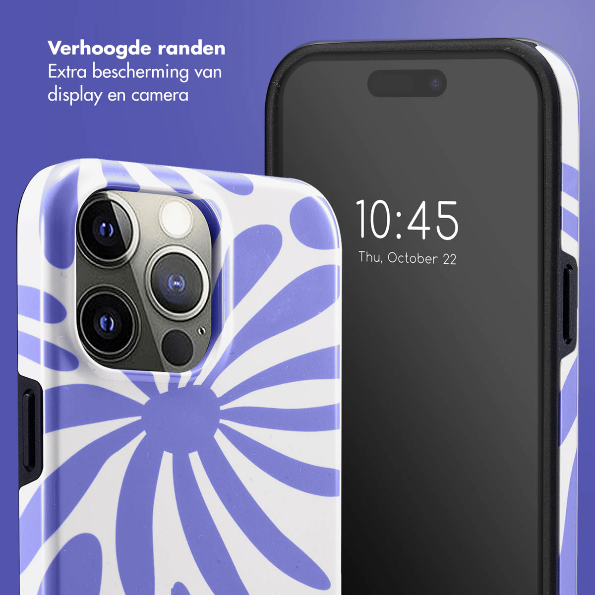 Telefoonhoesjes met een roze en oranje bloemenontwerp, die extra bescherming tonen.