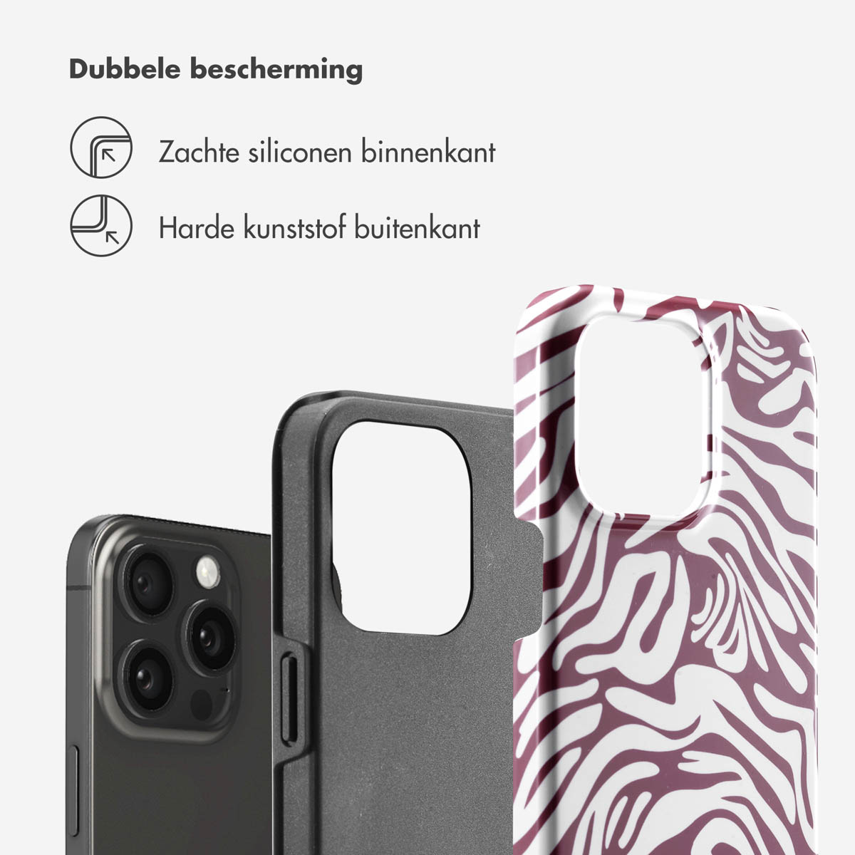 Een telefoonhoesje in een telefoonhoesje, met een zebrapatroon.