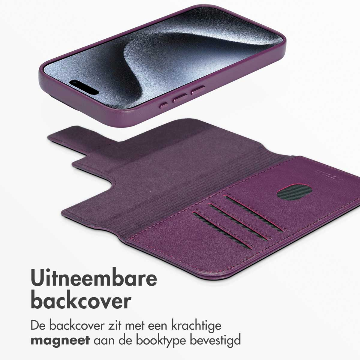 ACCEZZ Étui de télephone portefeuille en cuir 2-en-1 avec MagSafe - Compatible avec Apple iPhone 15 Pro - Étui de Téléphone voor Apple iPhone 15 Pro Violet