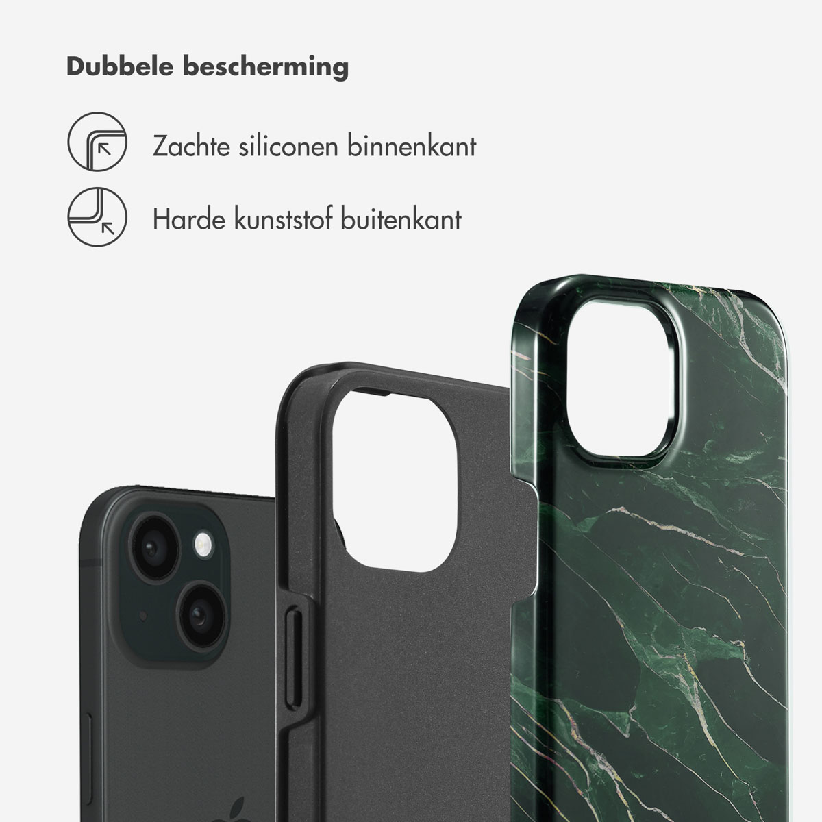 Coques de téléphone montrant une double protection, avec silicone souple et dur.