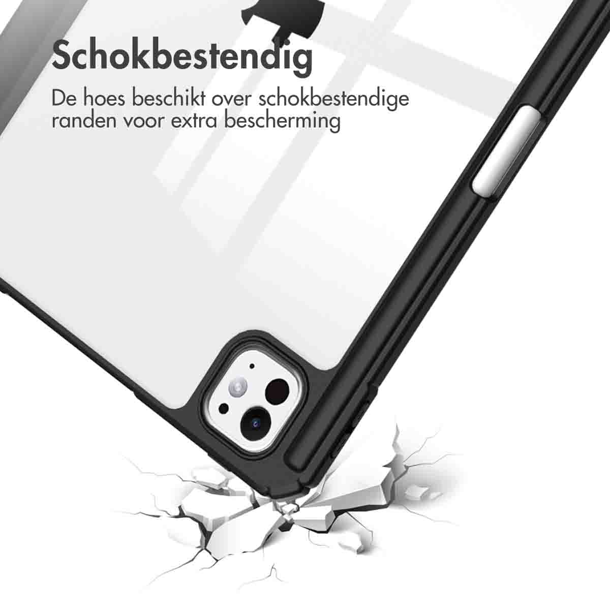 The black case is protecting the tablet. The tablet is white with a black frame. The background is white.
