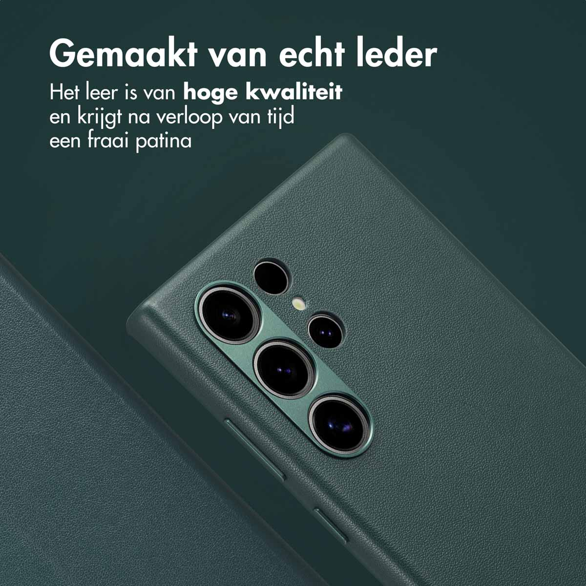 Gros plan sur un téléphone vert foncé avec une caméra. La coque est vert foncé.
