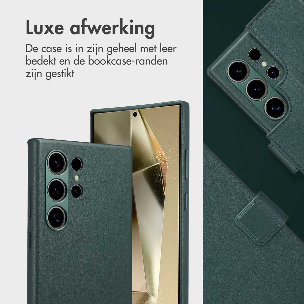 Coques de téléphone vertes. Deux coques, avec un téléphone à l'intérieur de l'une. La coque a un bord cousu.
