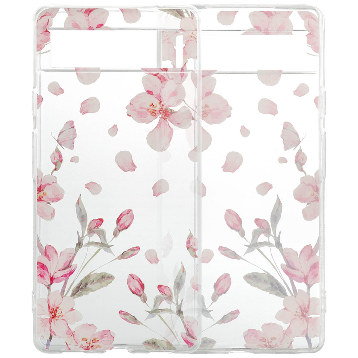 Transparant telefoonhoesje met roze bloemen design. De case heeft een doorzichtige achterkant. De bloemen zijn zichtbaar.