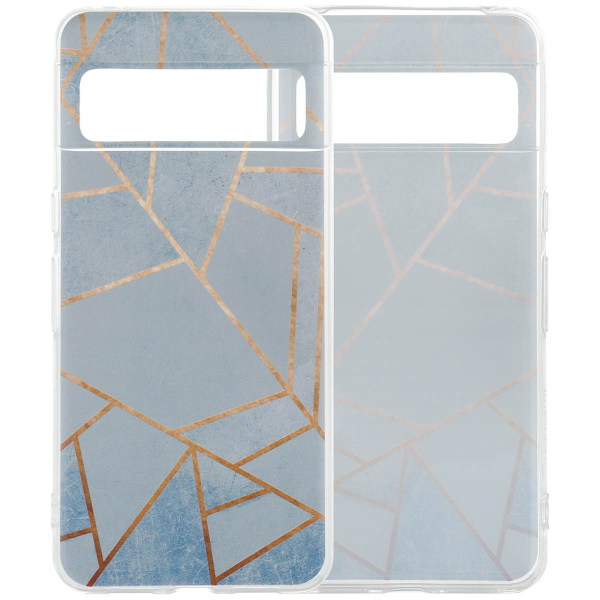 Coque de téléphone géométrique bleue avec téléphone.