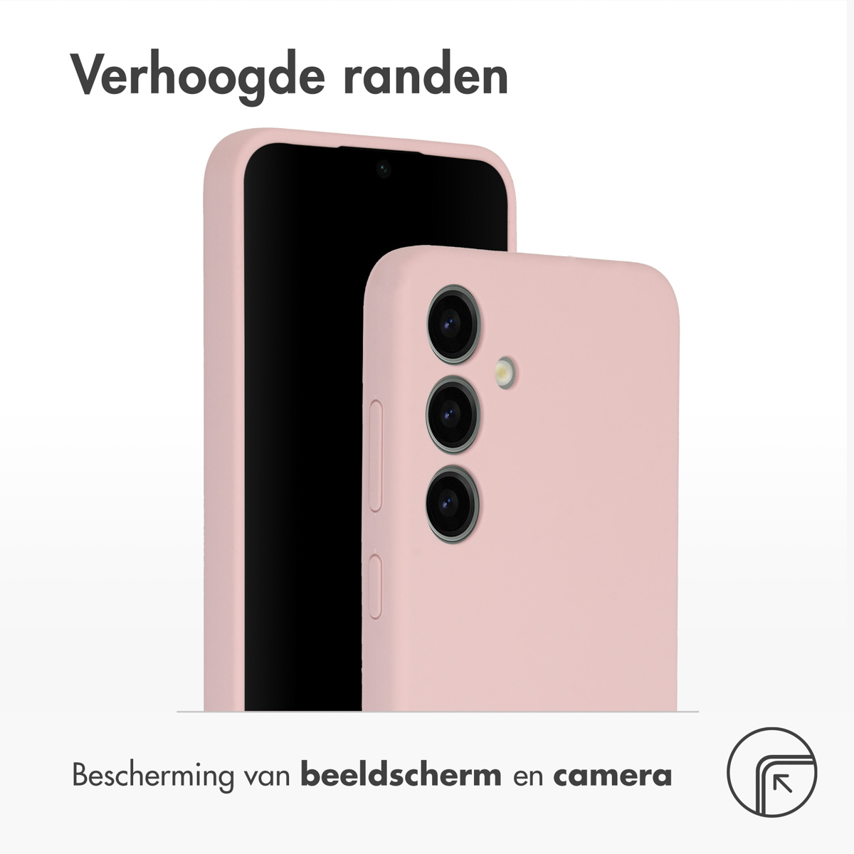 Coque de téléphone rose à côté d'un téléphone.