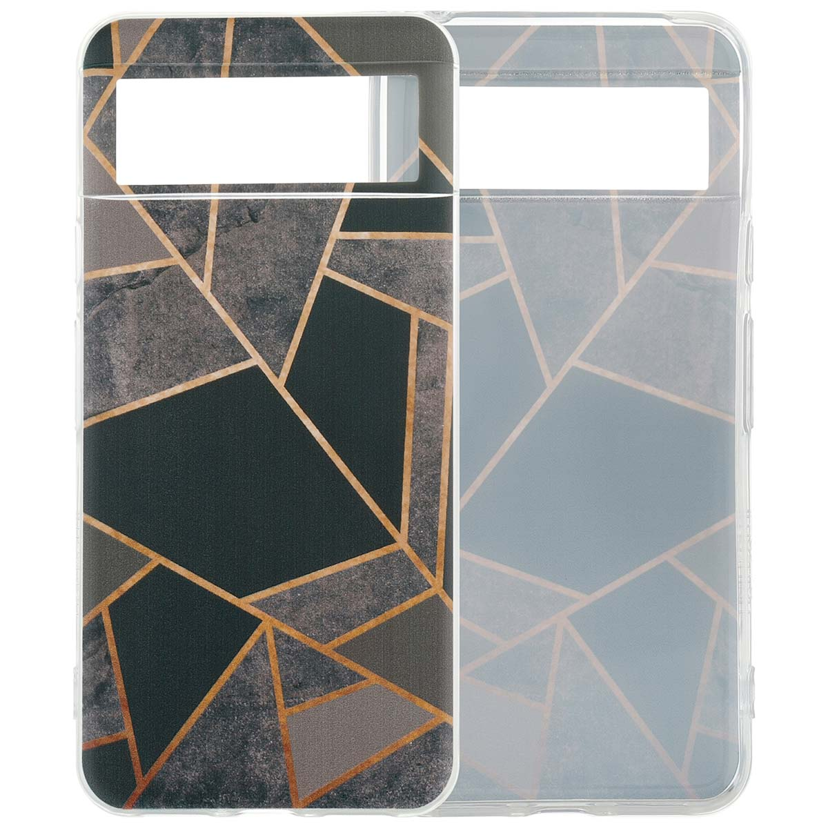 Transparente Handyhülle mit geometrischem Design. Die Hülle befindet sich auf einem Telefon.