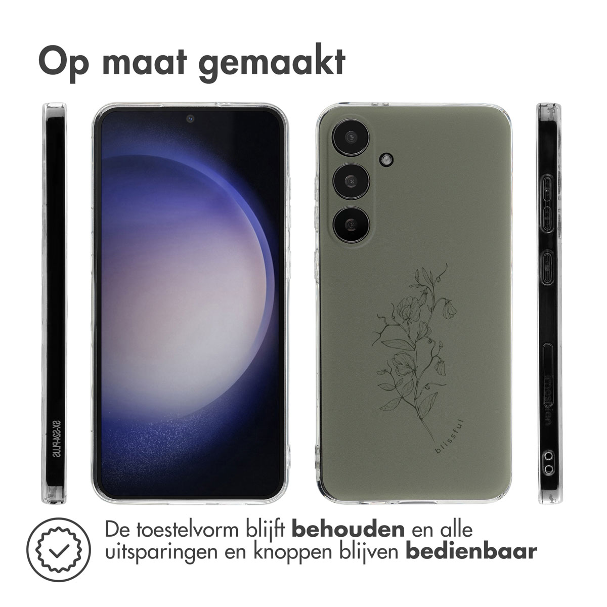 Coques de téléphone avec un design floral. Les coques sont sur des téléphones.