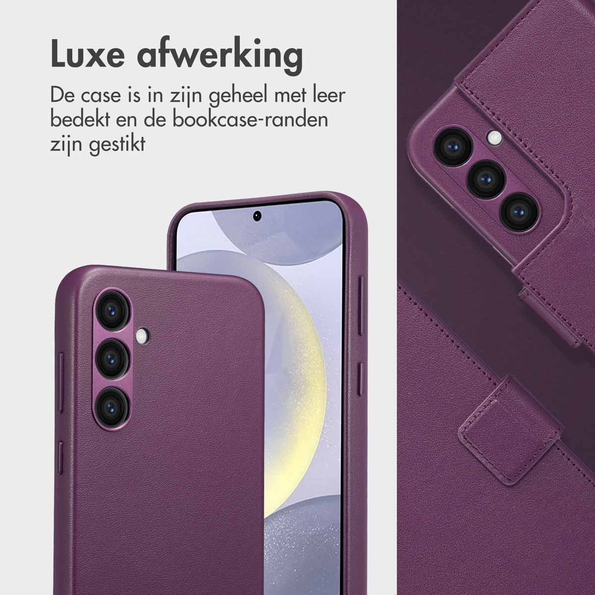 Coque de téléphone violette avec un téléphone. Gros plan sur la coque et le téléphone.