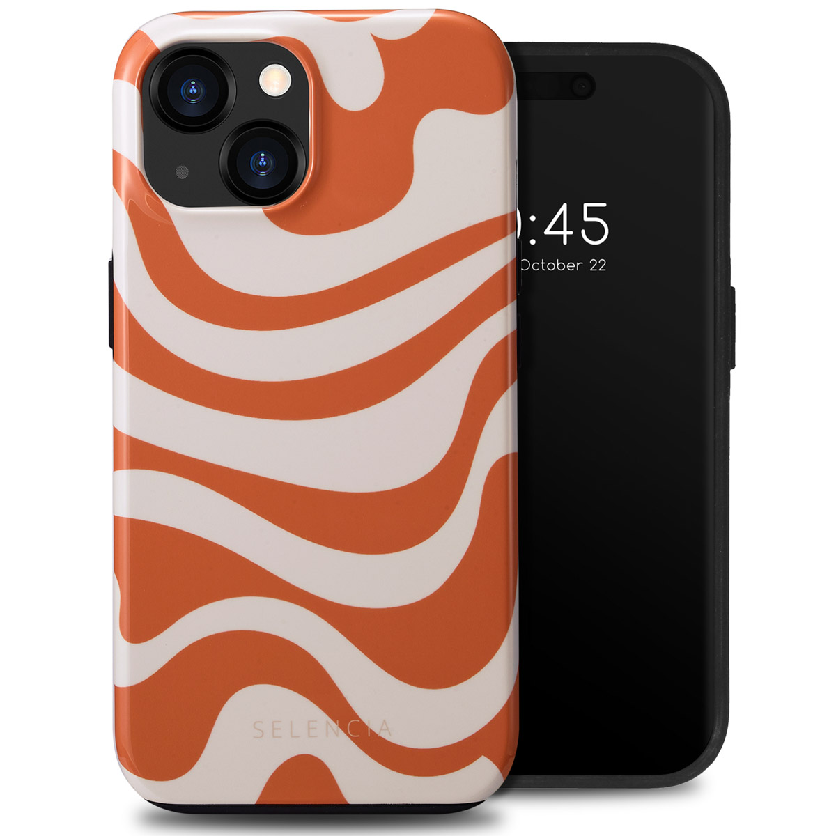 Coque de téléphone à tourbillon orange et blanc avec un téléphone.