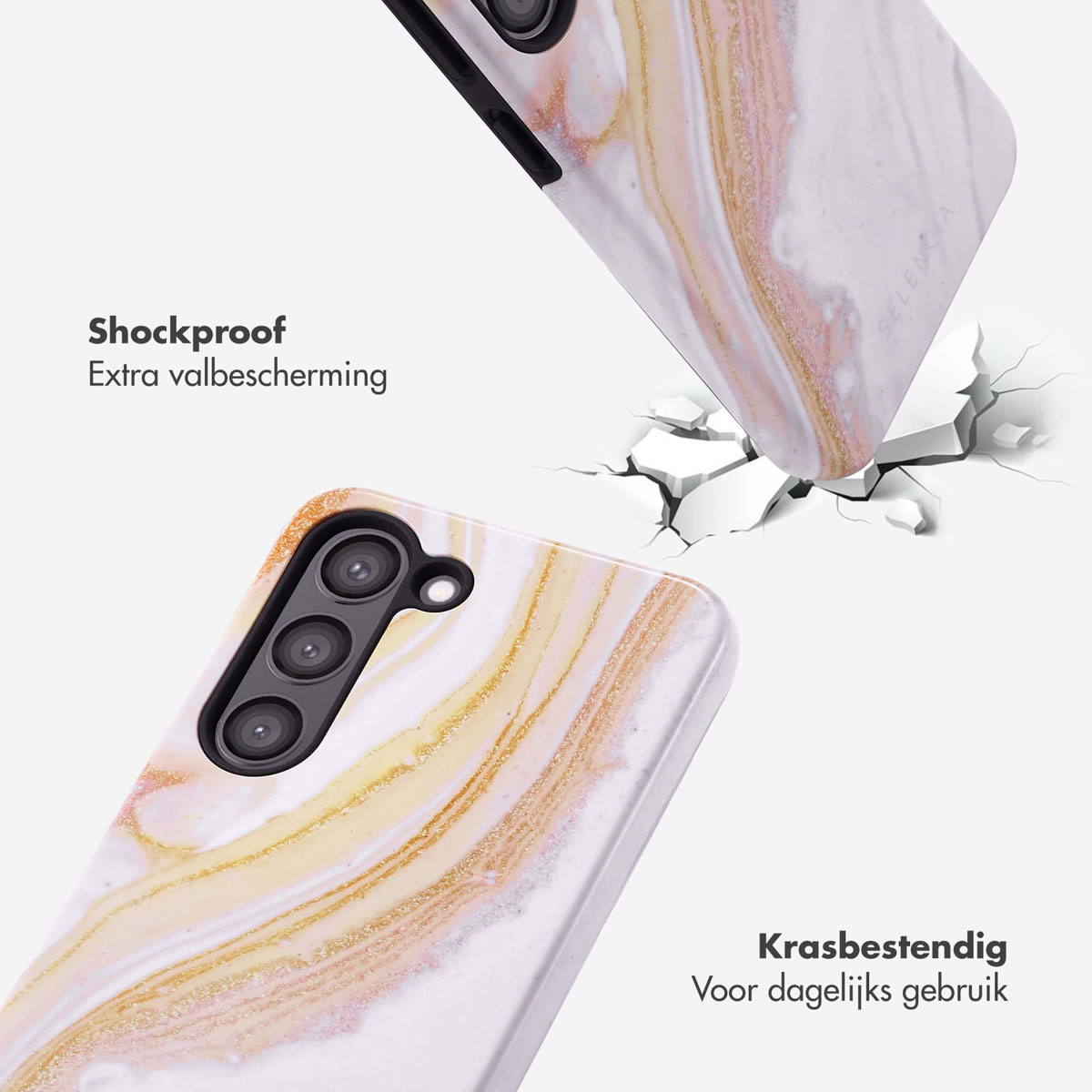 Coque de téléphone avec motif marbré, effet fissuré.