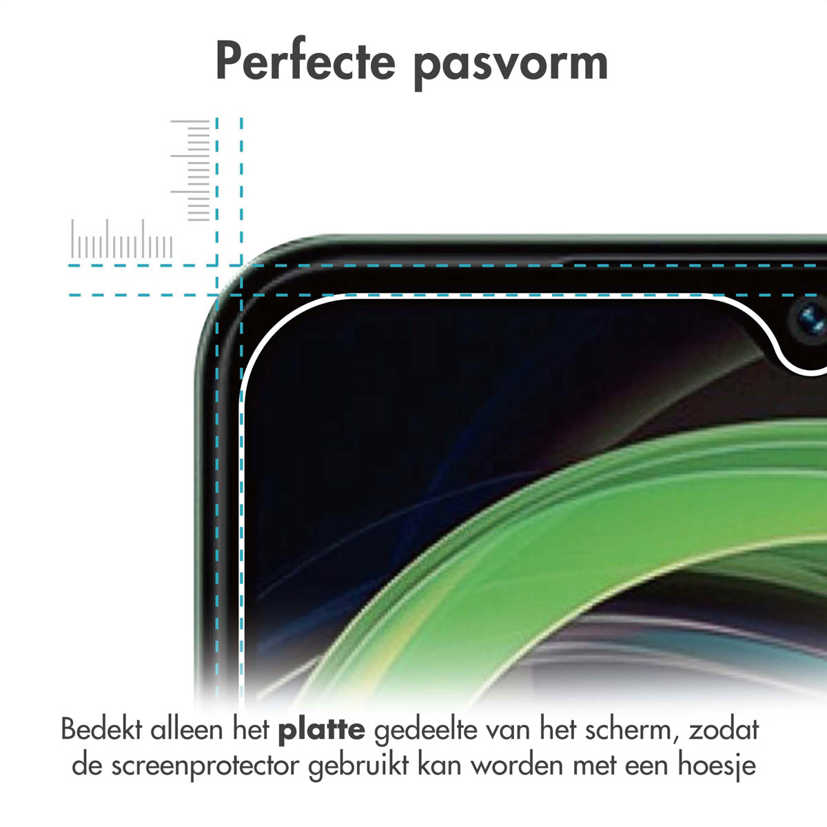 Telefoonschermbeschermer met meetlijnen. Zwarte schermbeschermer. Witte achtergrond.