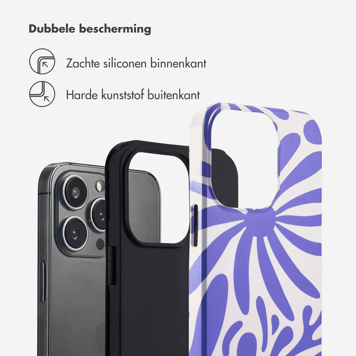 Telefoonhoesje met twee lagen: zacht binnenin, hard van buiten.