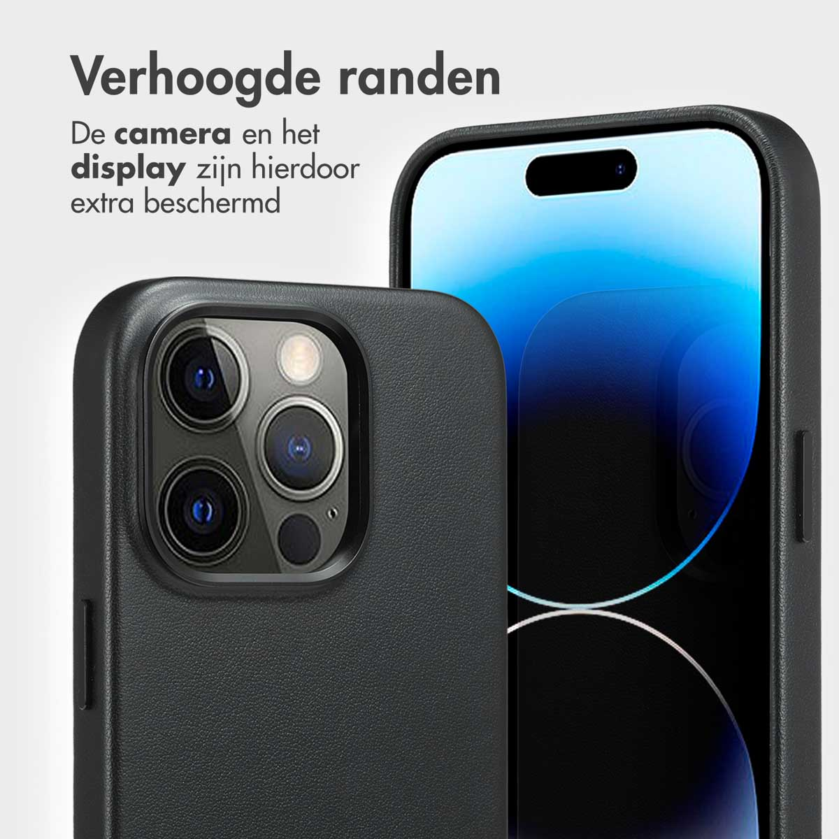 Custodia per telefono nera con bordi rialzati per la protezione della fotocamera e del display.
