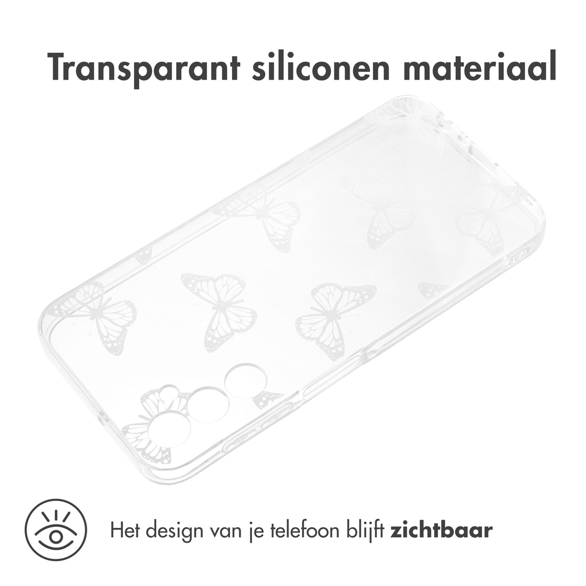 Coque de téléphone transparente avec un motif de papillons.