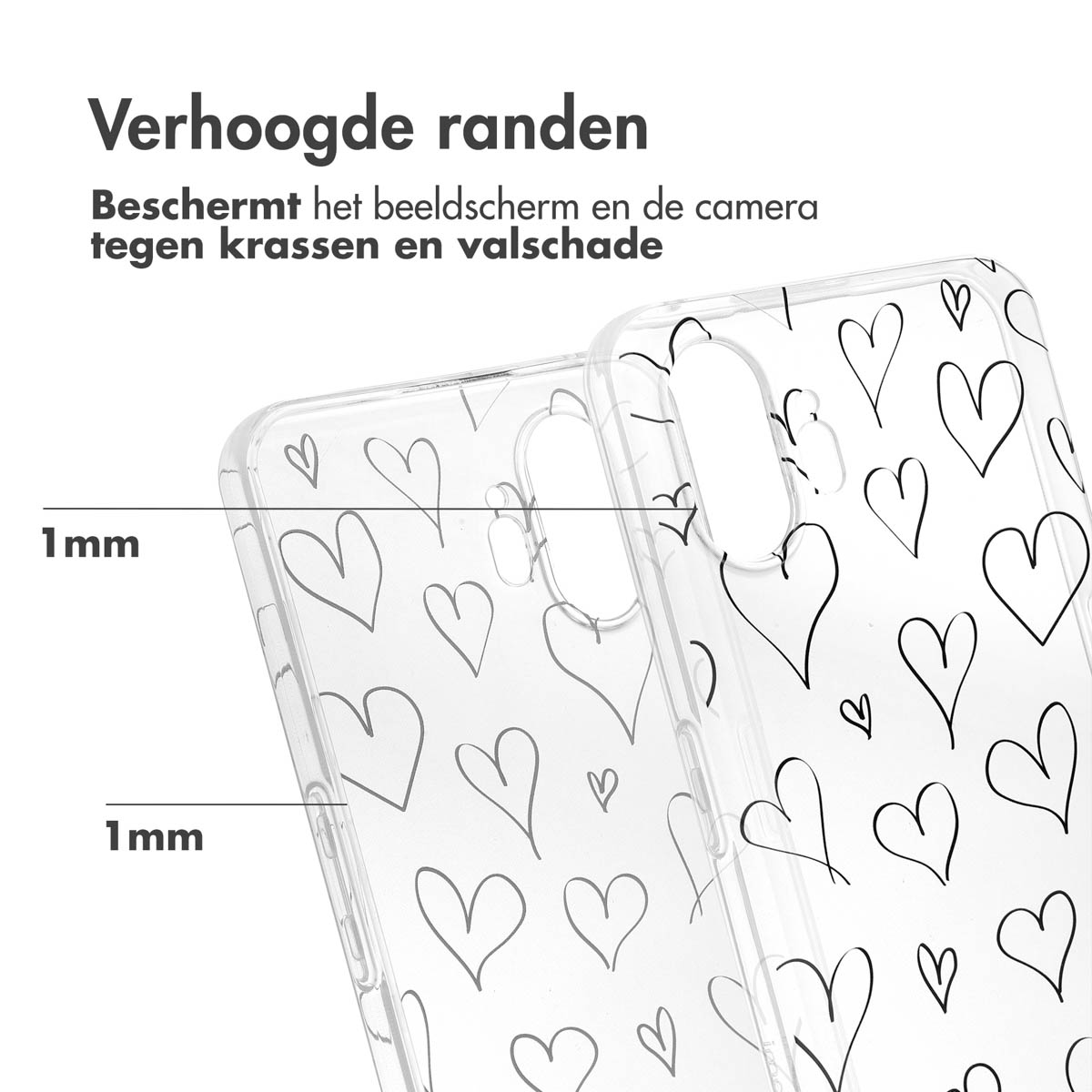 Transparante telefoonhoesjes. Hartcontouren. Linker case close-up.