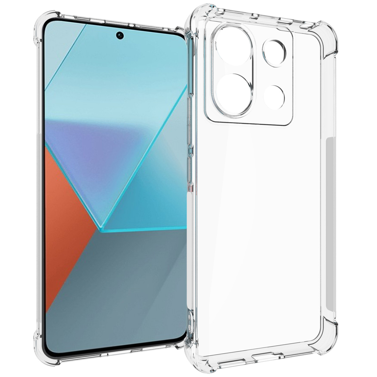 Transparant telefoonhoesje dat de telefoon laat zien. De hoes is transparant en beschermt de telefoon.
