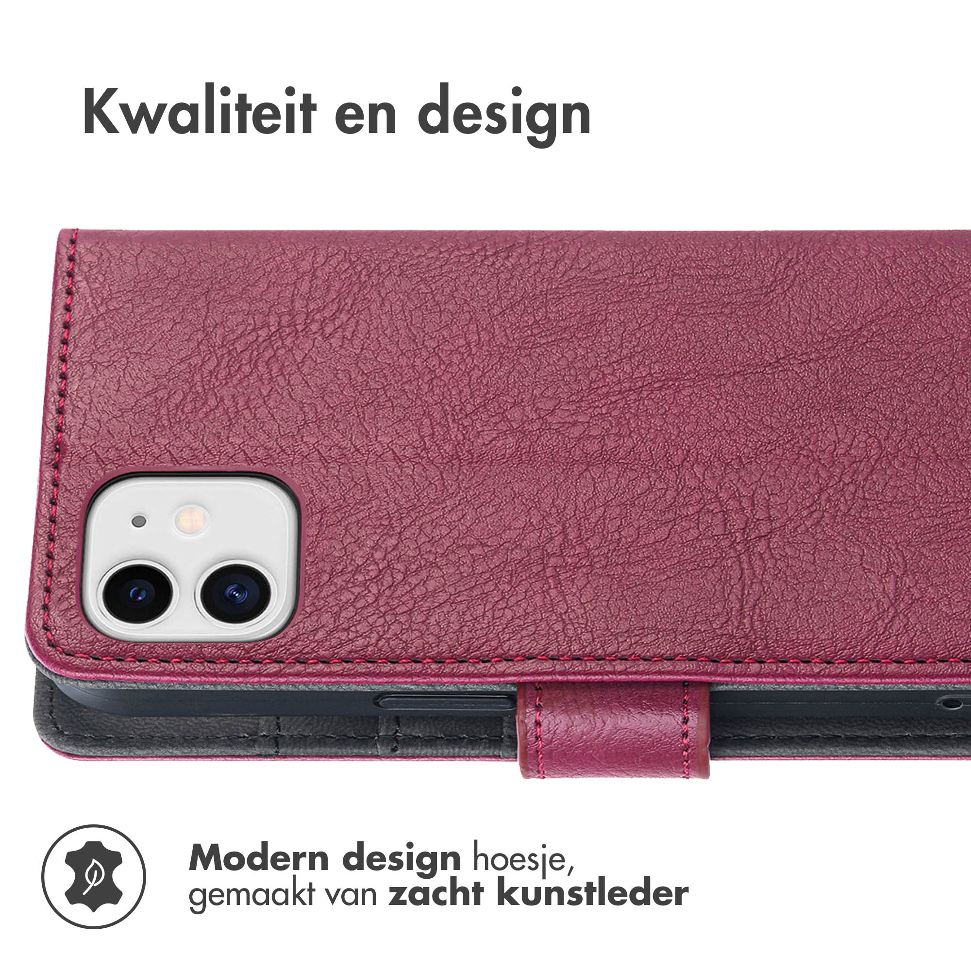 Coque en cuir bordeaux. Coque ouverte. Gros plan.