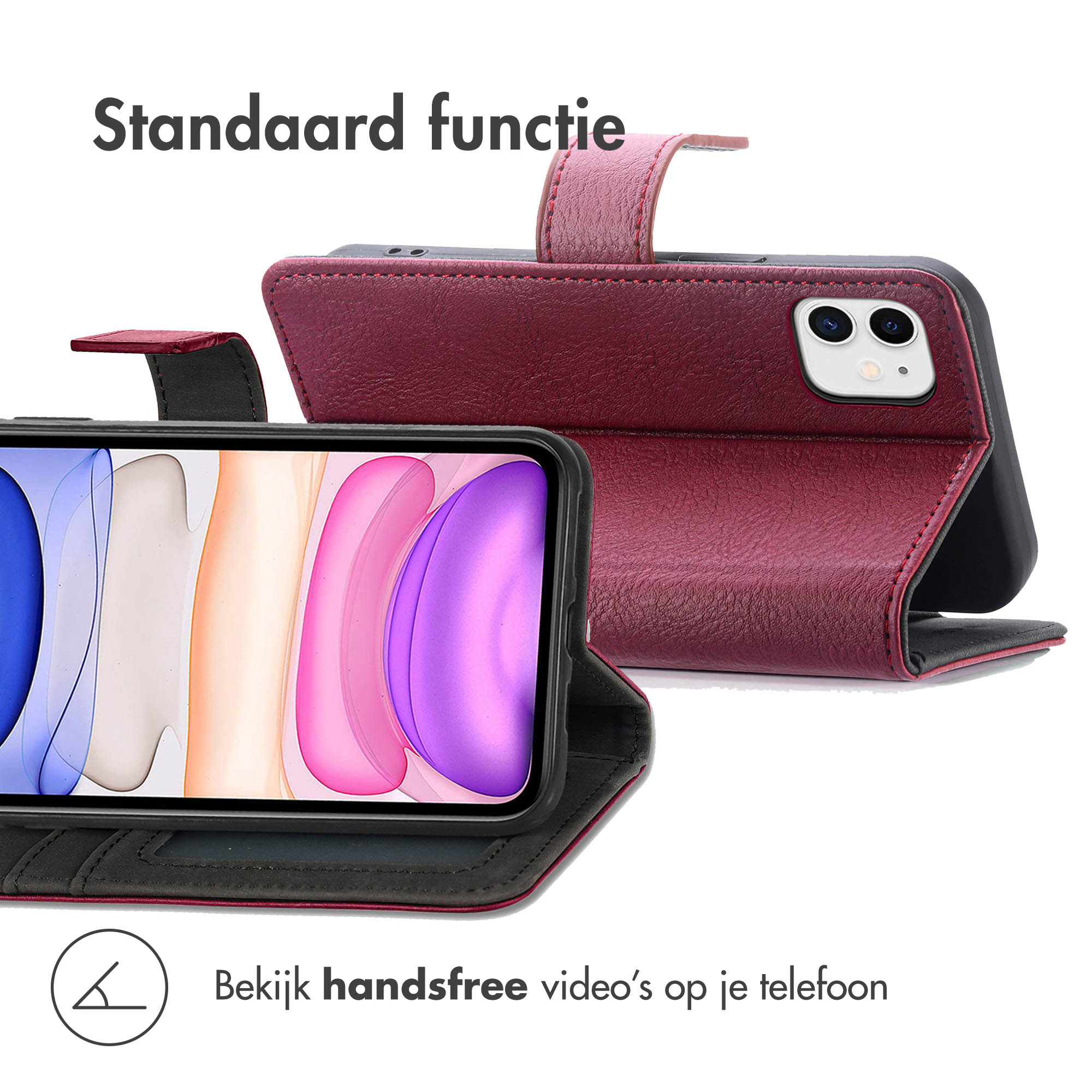 Étui de téléphone rouge plié, montrant un téléphone.