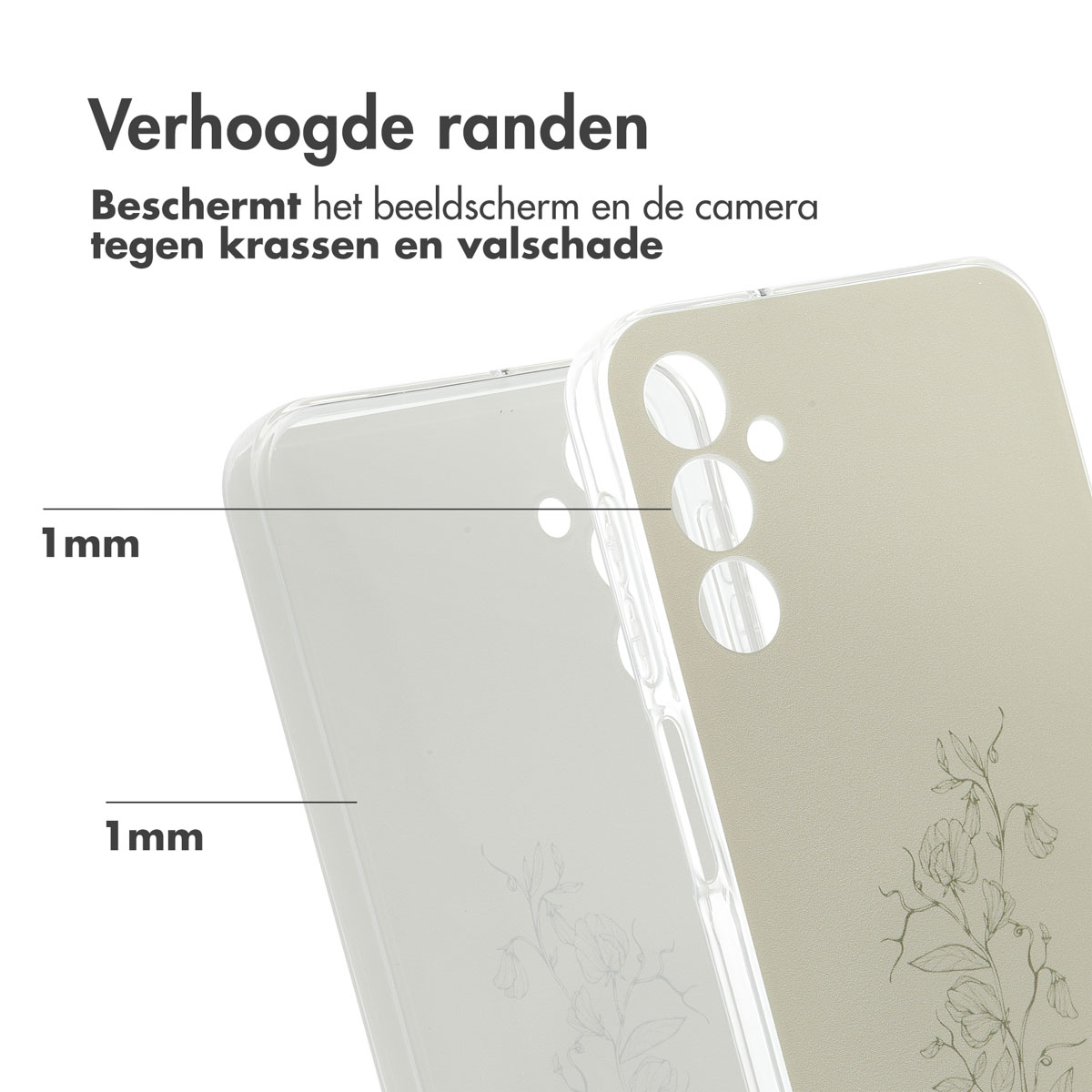 Telefoonhoesje met schermbescherming. De hoes beschermt het scherm. Het scherm is zichtbaar.