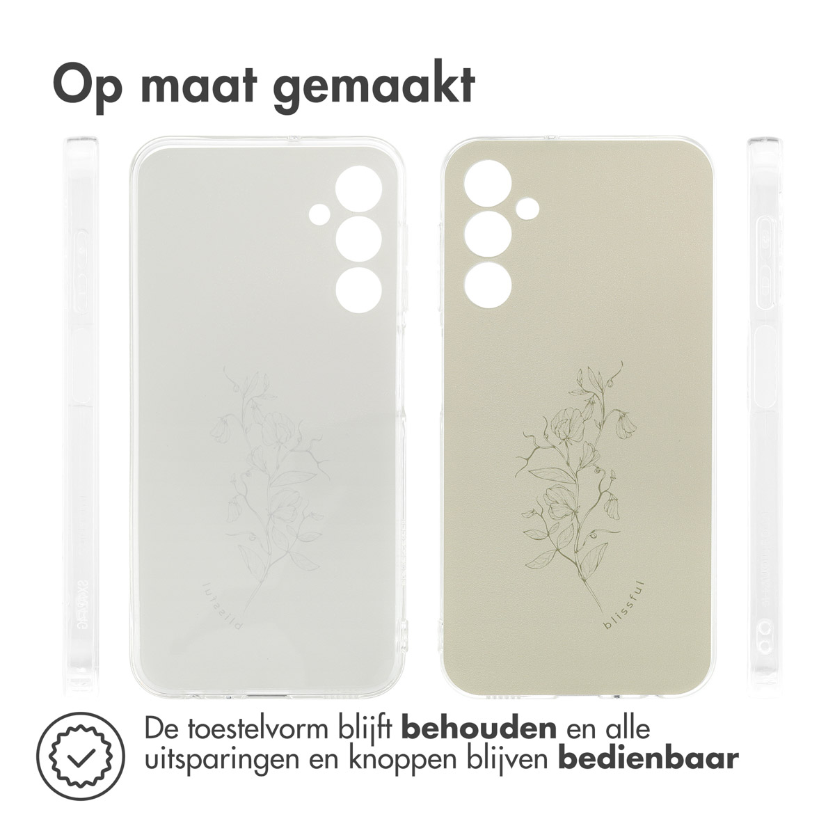 Telefoonhoesje met bloemenontwerp. Telefoon rechts.