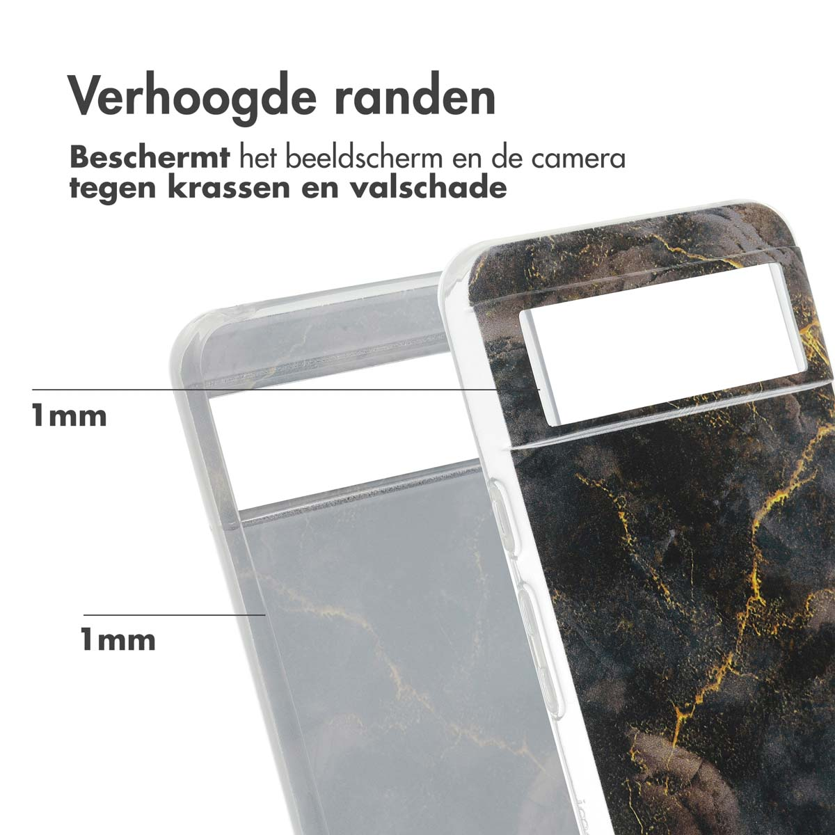 Handyhülle mit Marmor-Design, zeigt den Kantenschutz.