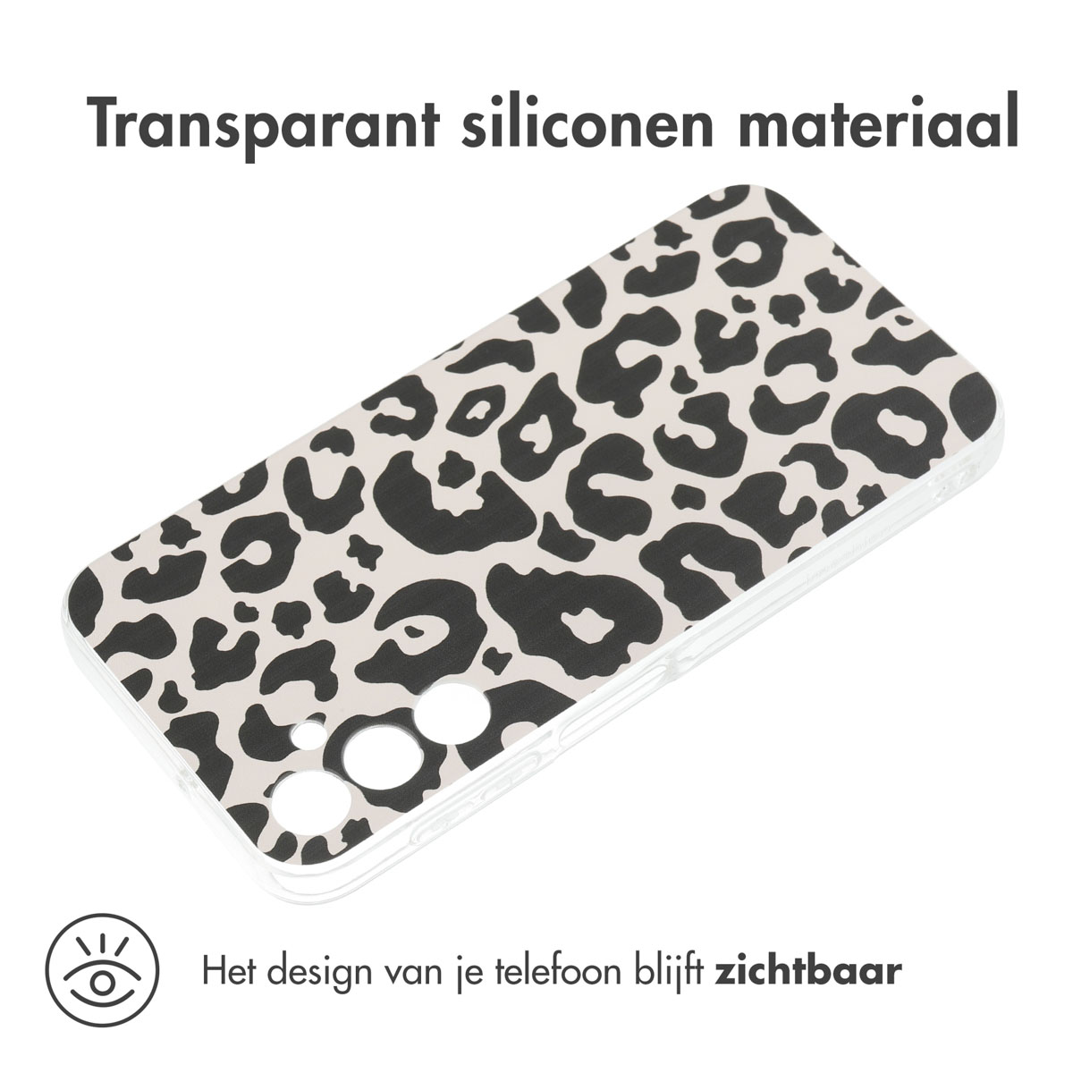 Coque de téléphone avec imprimé léopard noir et blanc et un téléphone.