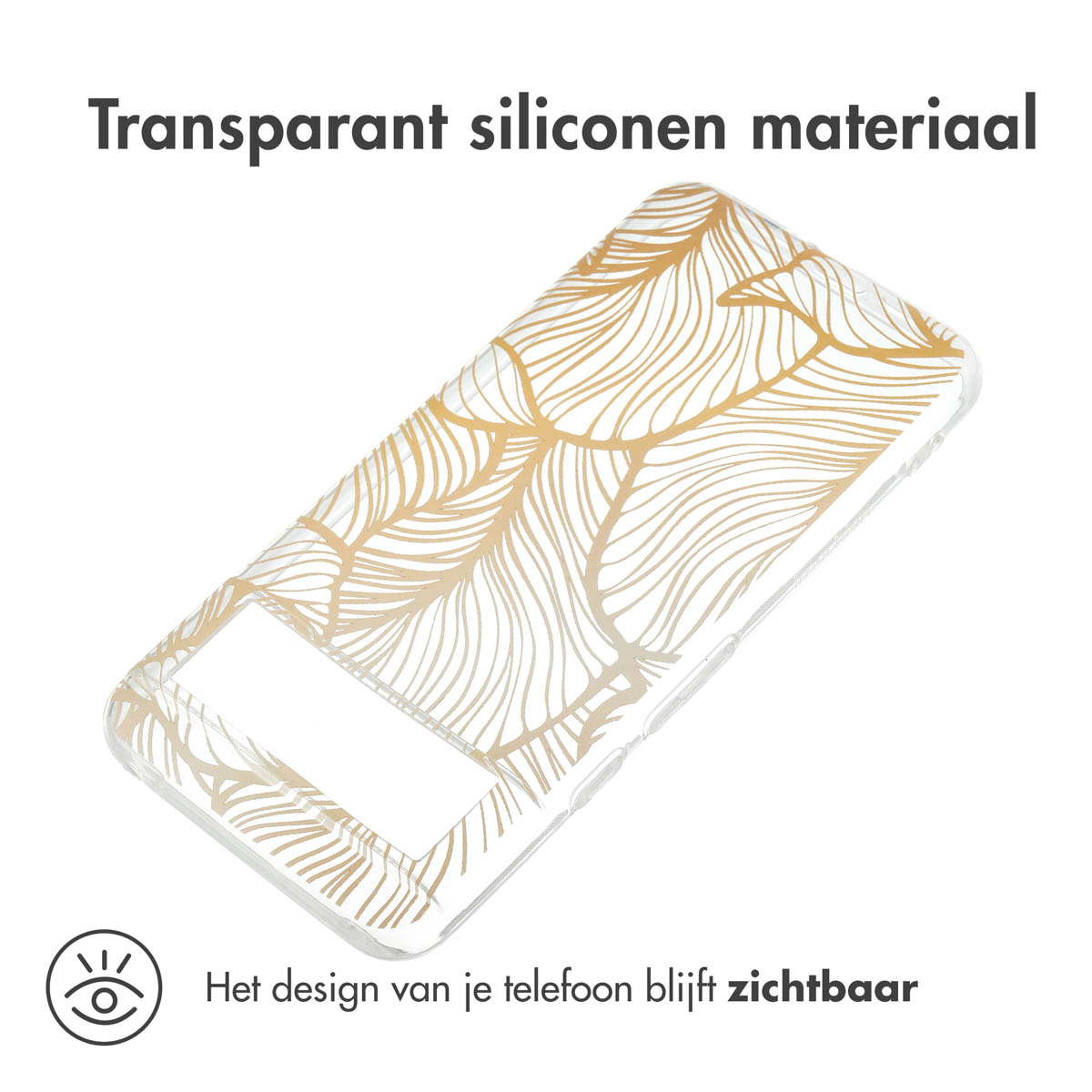 Transparente Handyhülle mit Goldblattmuster.