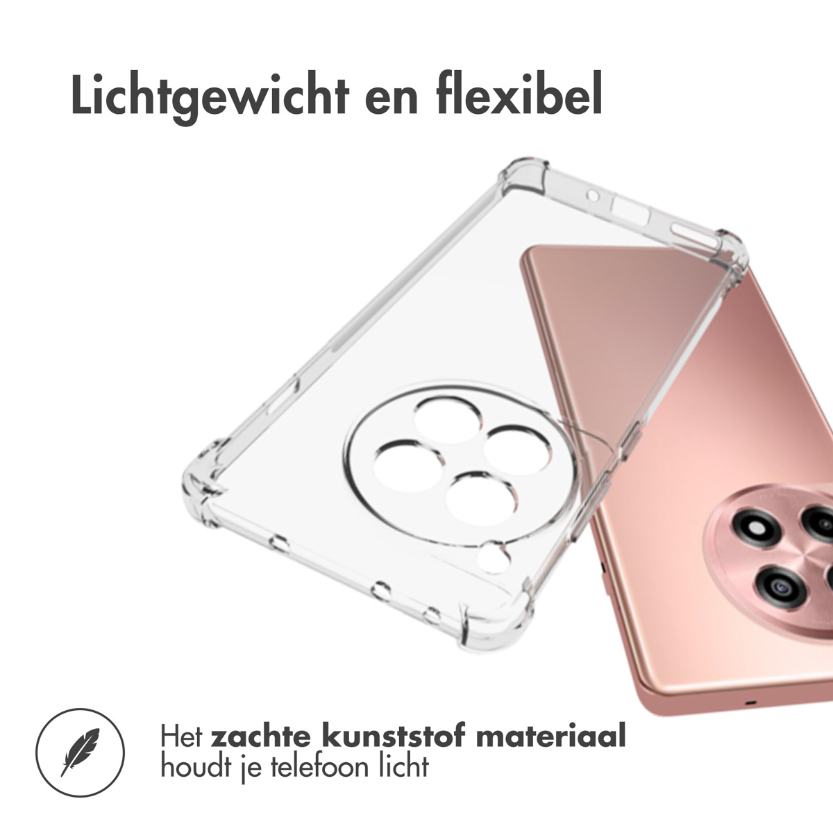 Custodia trasparente su un telefono rosa, che mostra la parte posteriore.
