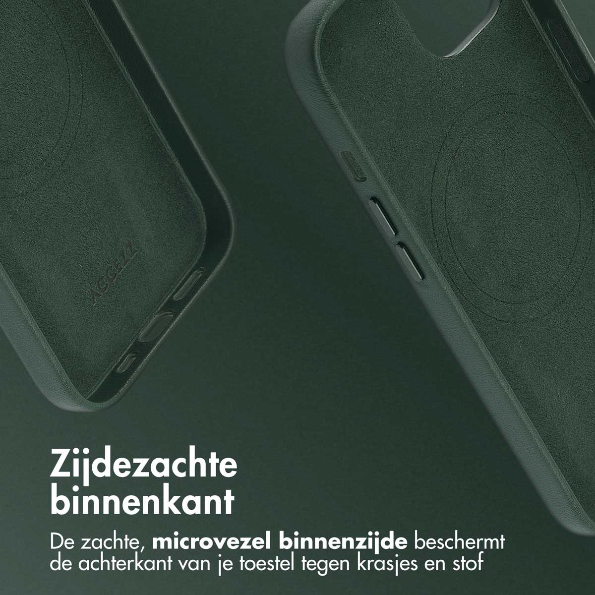 Intérieurs de coques de téléphone vert foncé. L'intérieur est en microfibre douce pour éviter les rayures.
