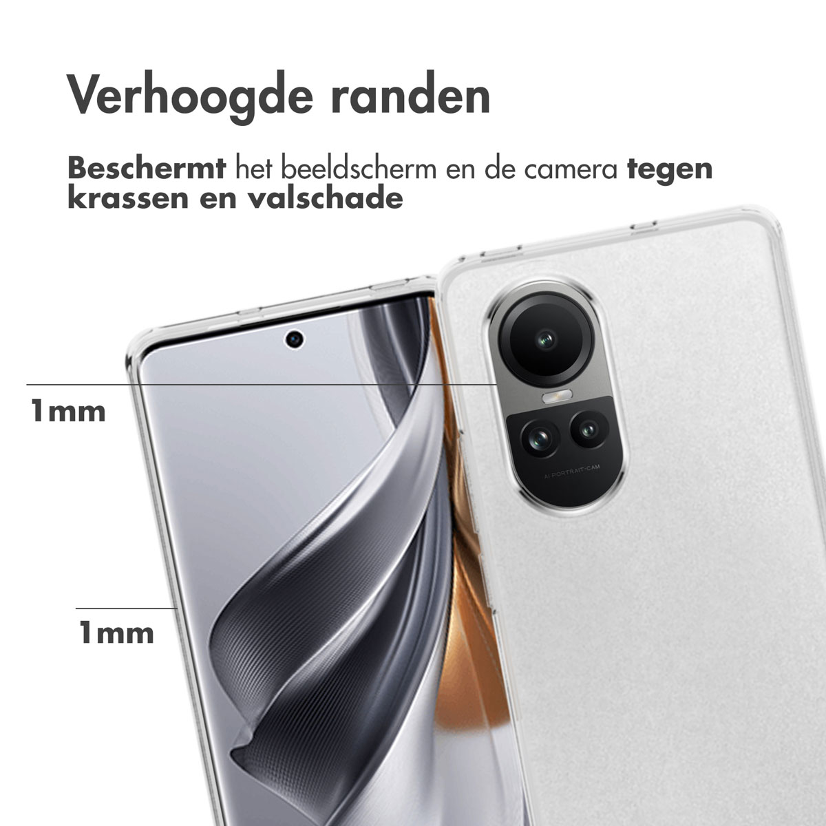 Coque de téléphone transparente avec motif de cœur. Le téléphone est dans la coque.