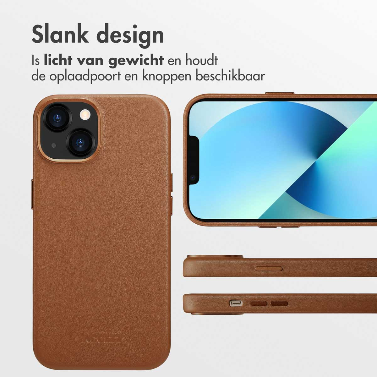 Coque de téléphone en cuir marron au design fin. La coque est légère et maintient le port de charge et les boutons.