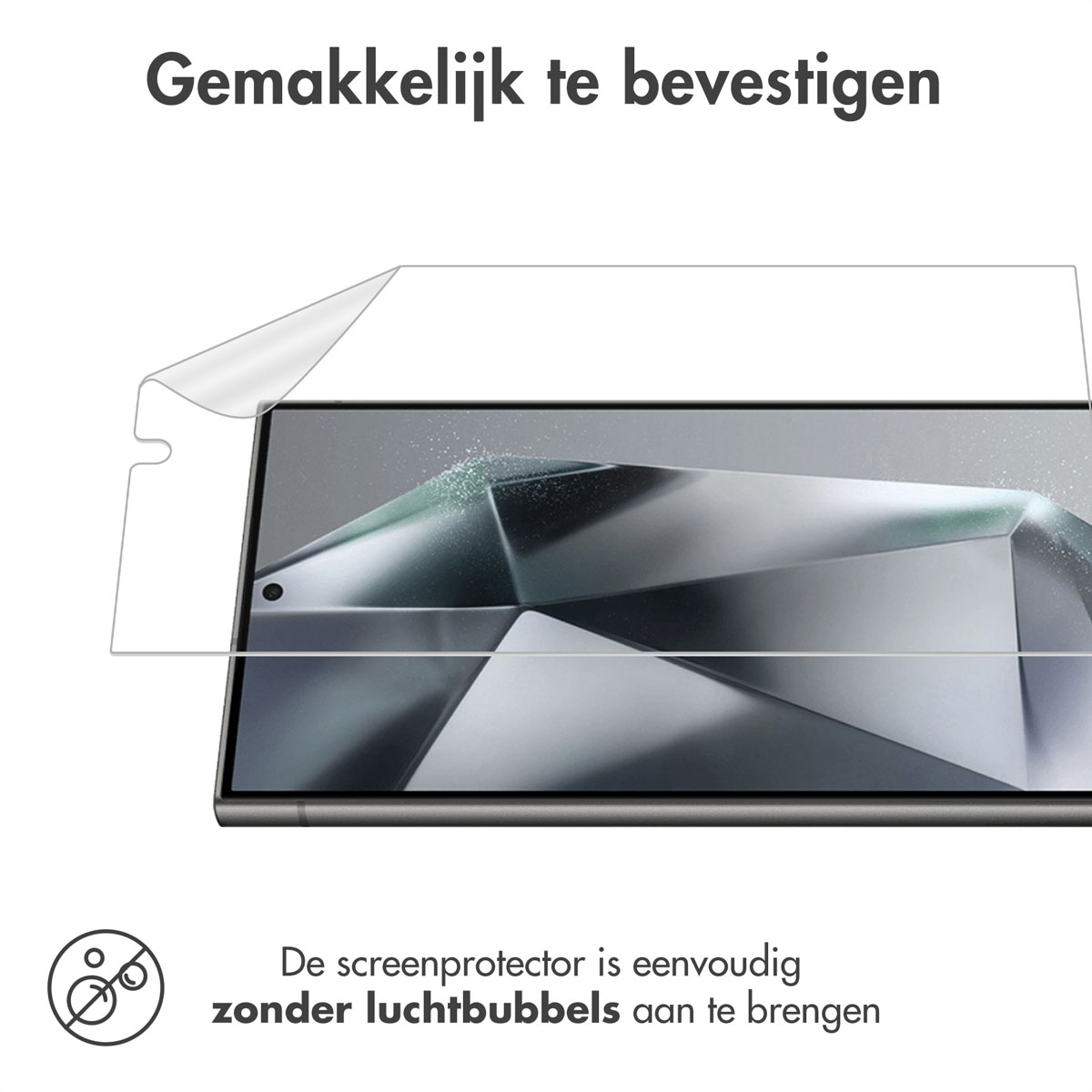 Schermbeschermer wordt op een telefoonscherm aangebracht. De beschermer is transparant.