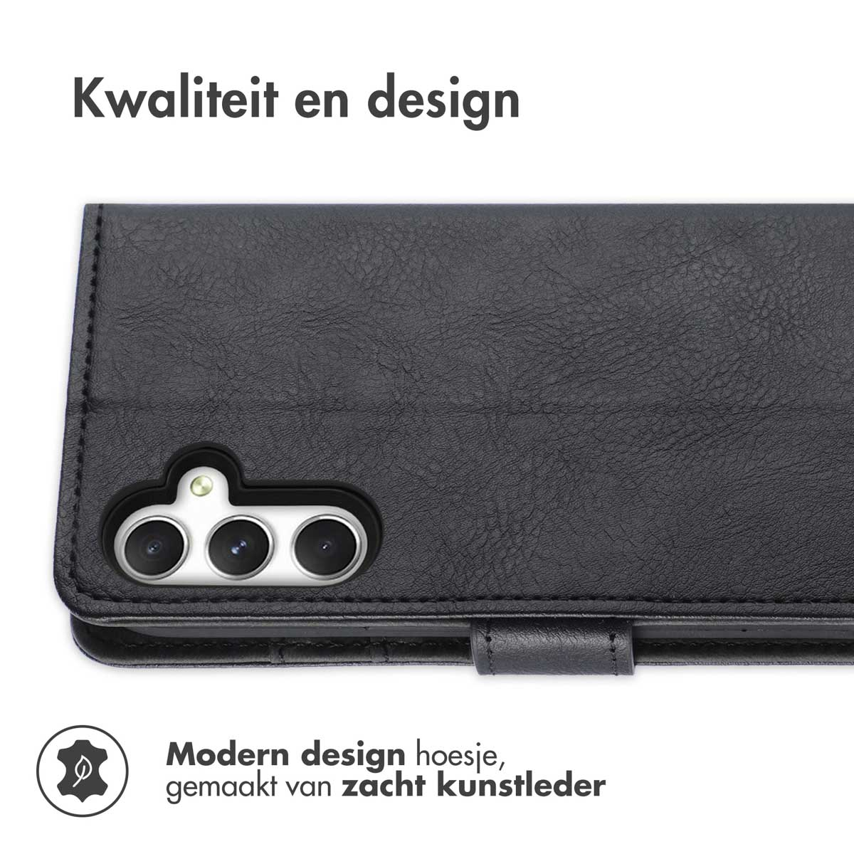 Coque noire ouverte, montrant le téléphone avec caméra et design.