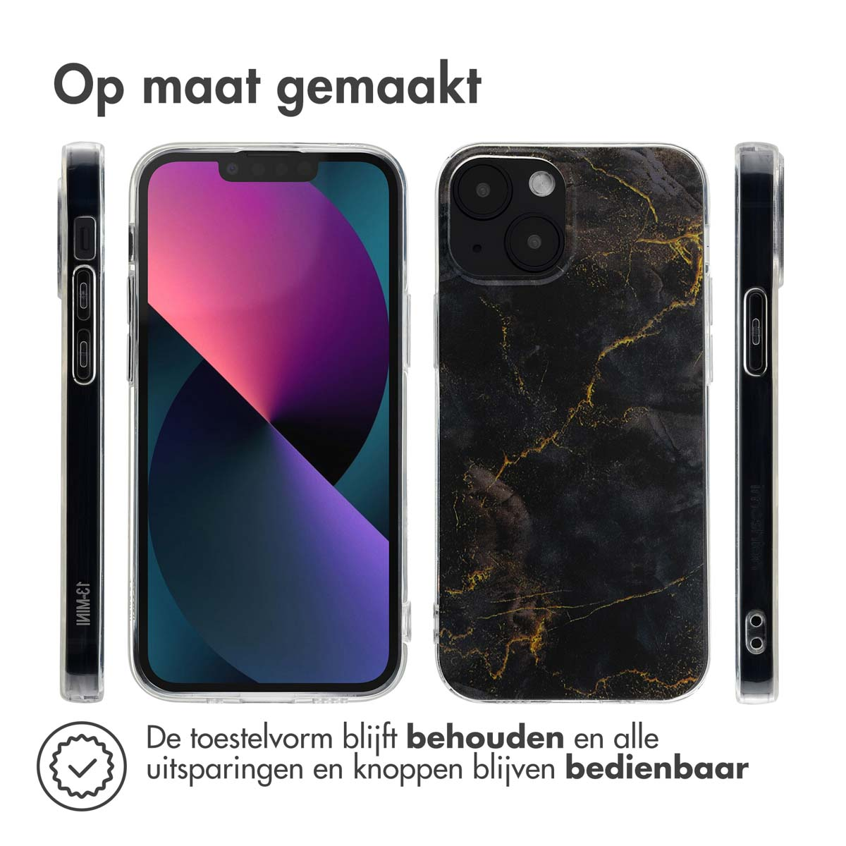 Coques de téléphone. Téléphone devant. Les deux coques ont un design en marbre noir. Forme préservée.