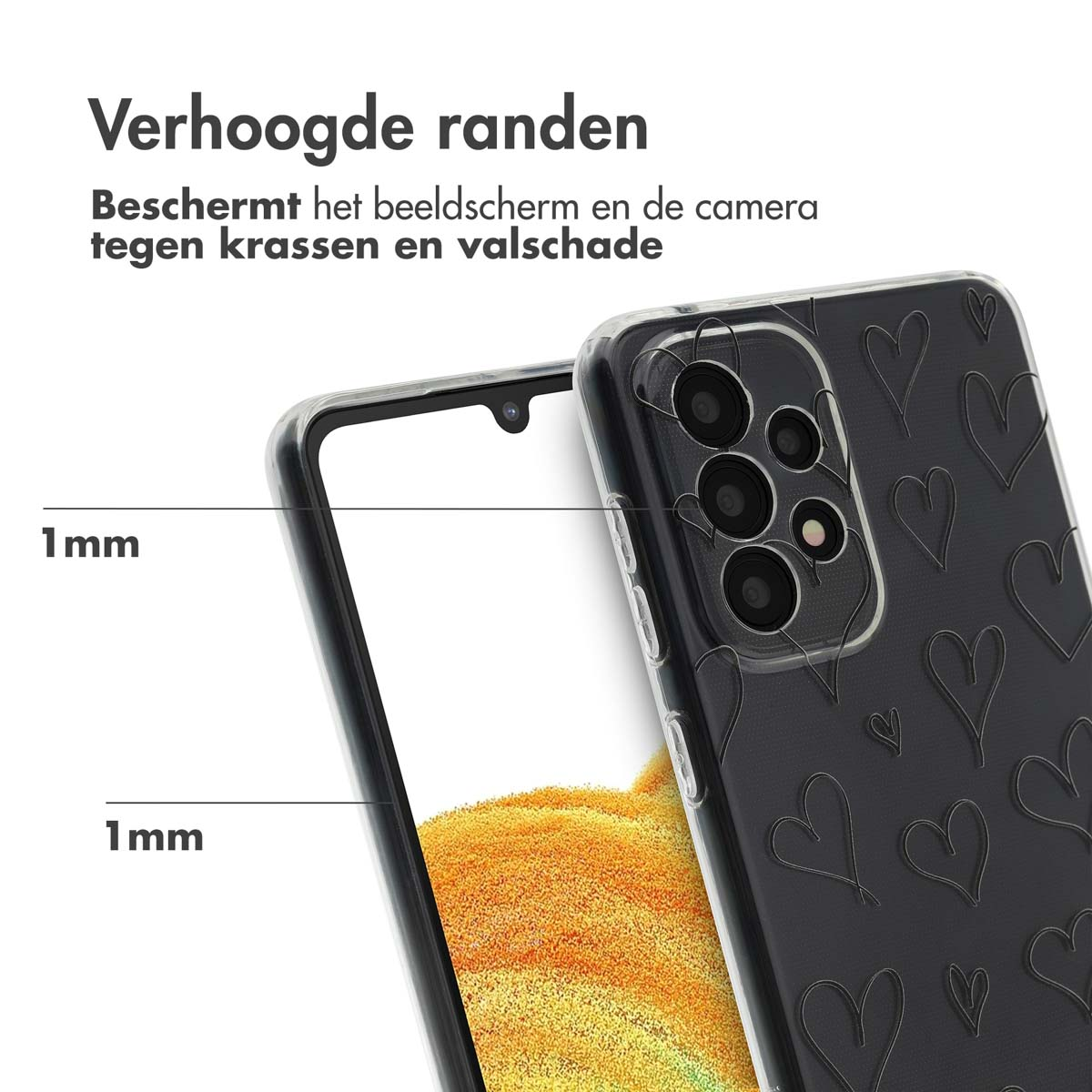 Coque de téléphone avec des coeurs noirs.