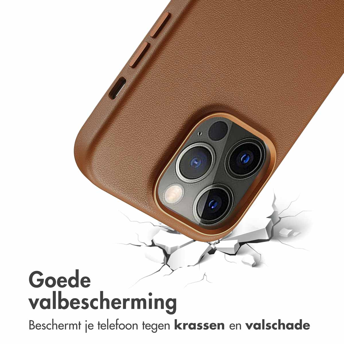 Coque de téléphone marron avec téléphone et fissures.