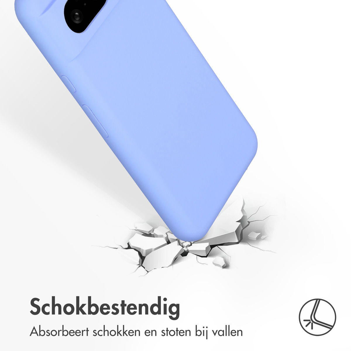 Coque de téléphone bleu clair sur une surface blanche. Marques de fissures sortant de la coque.