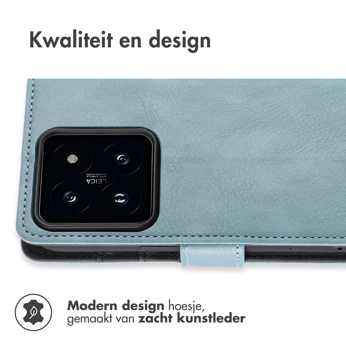 Coque de téléphone en cuir bleu avec un téléphone avec caméra.