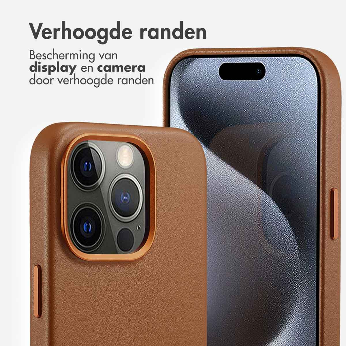Braune Handyhülle mit einem Telefon, das einen dunklen Bildschirm zeigt.