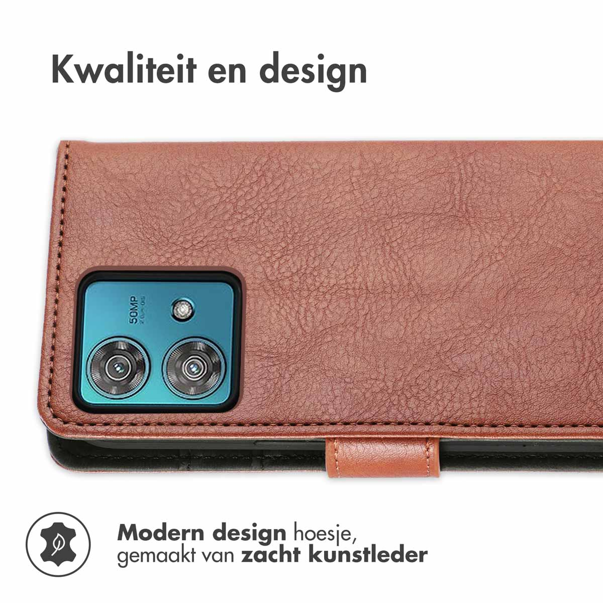 Braune Leder-Handyhülle. Handyhülle mit Telefon. Es hat einen Verschluss und ein modernes Design.