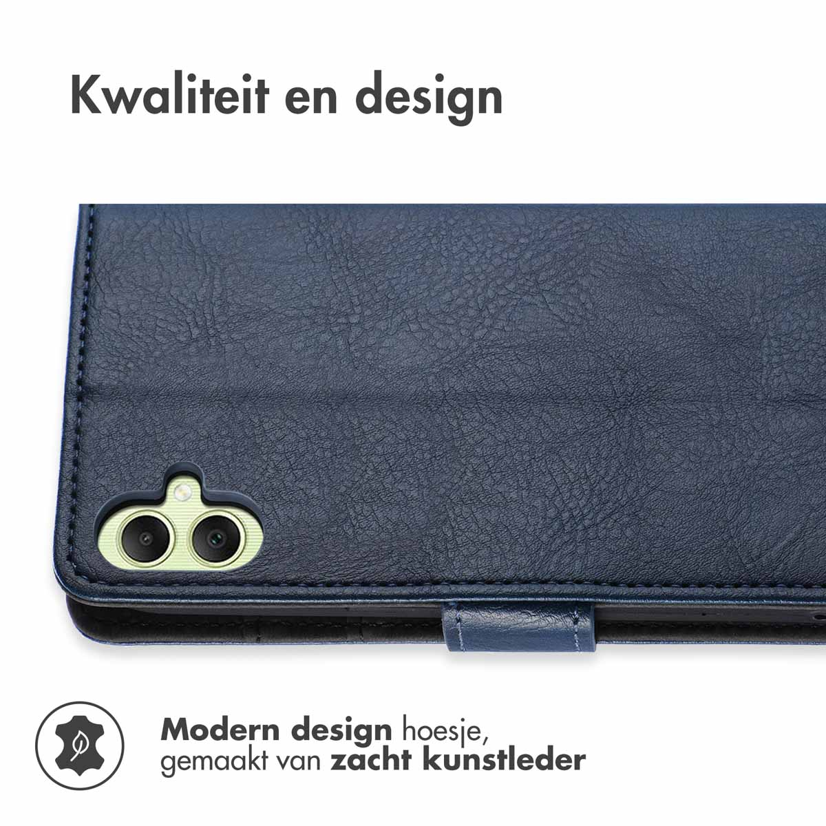 Coque de téléphone bleue avec un design moderne en cuir artificiel souple.