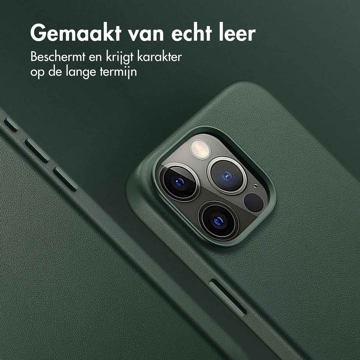 ACCEZZ MagSafe Leather Backcover - Geschikt voor Apple iPhone 15 Pro Max - Telefoonhoesje voor Apple iPhone 15 Pro Max Donkergroen