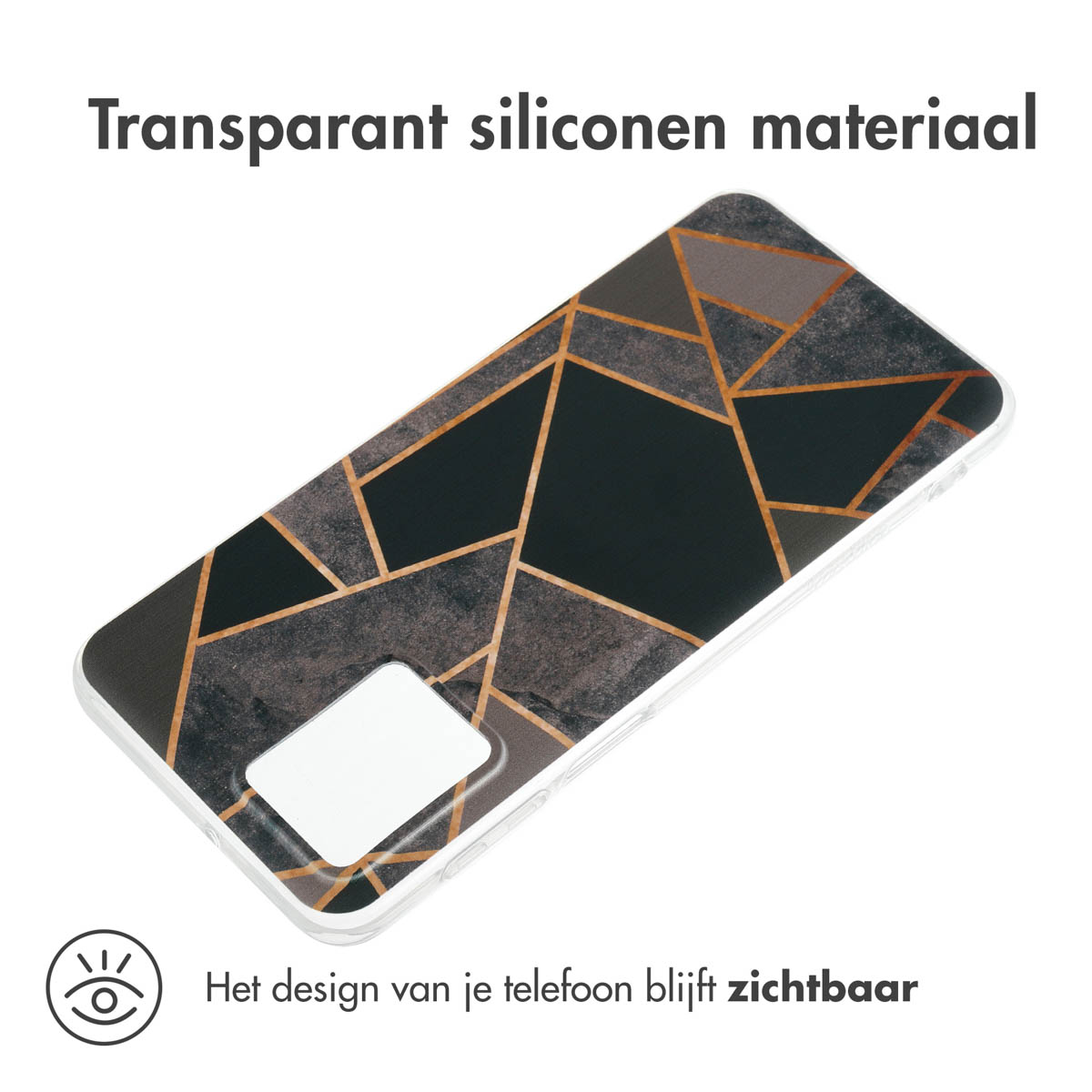 Transparante telefoonhoes met geometrisch ontwerp, toont het ontwerp van de telefoon.