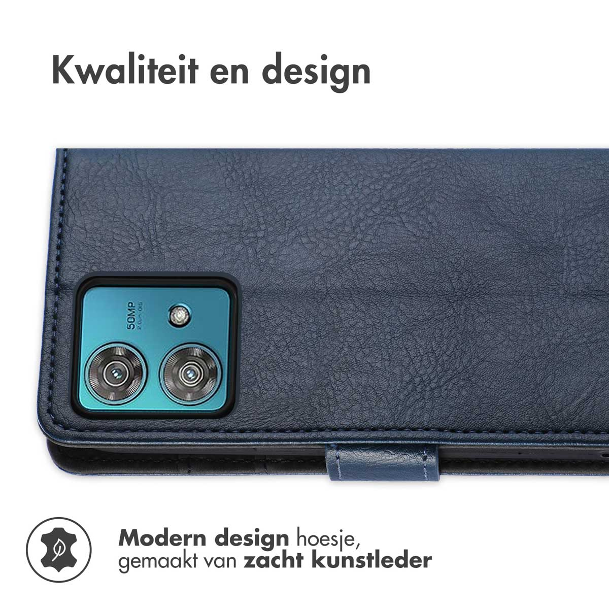 Blaue Handyhülle mit modernem Design aus weichem Kunstleder.
