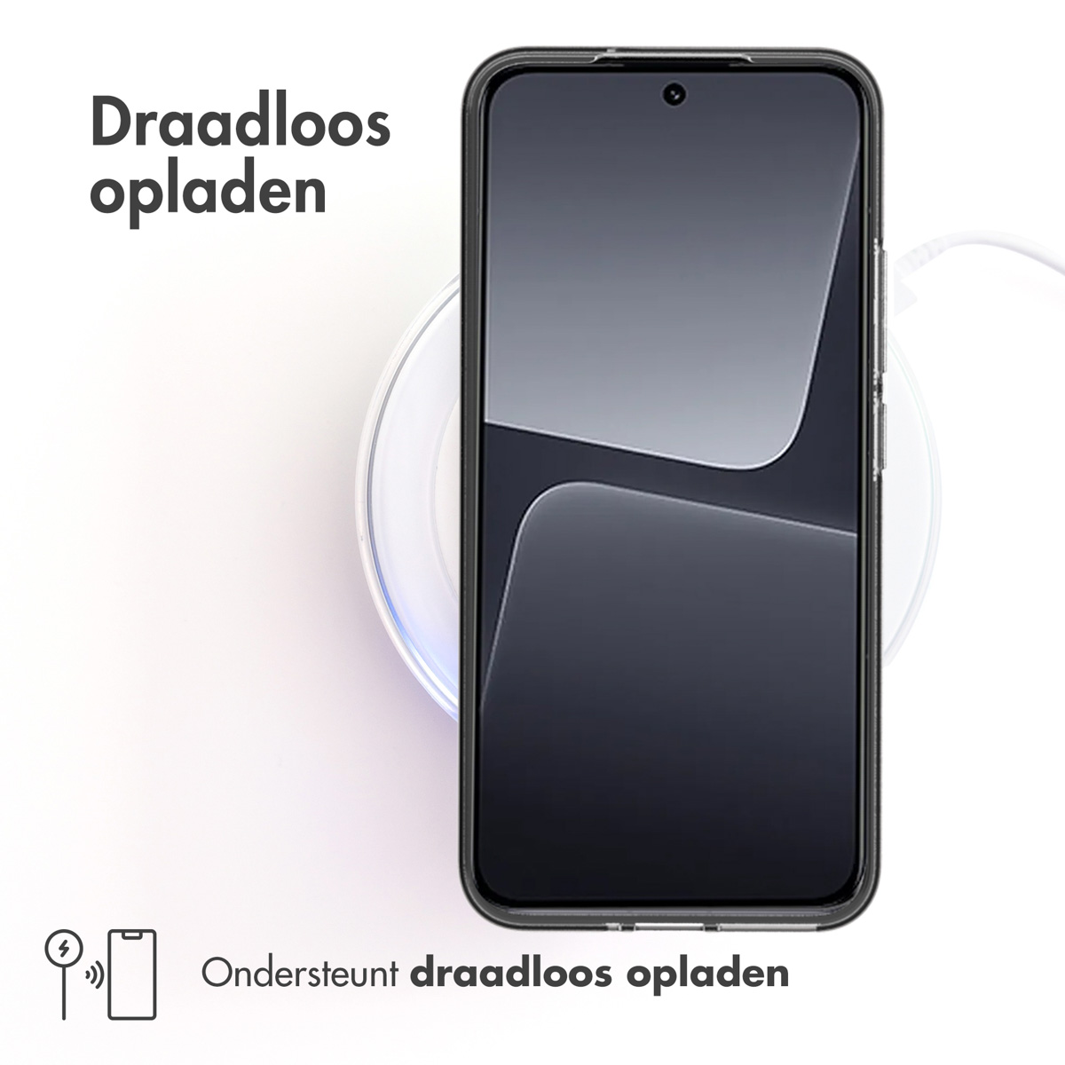 Telefono su caricatore wireless. Testo: Supporta la ricarica wireless.
