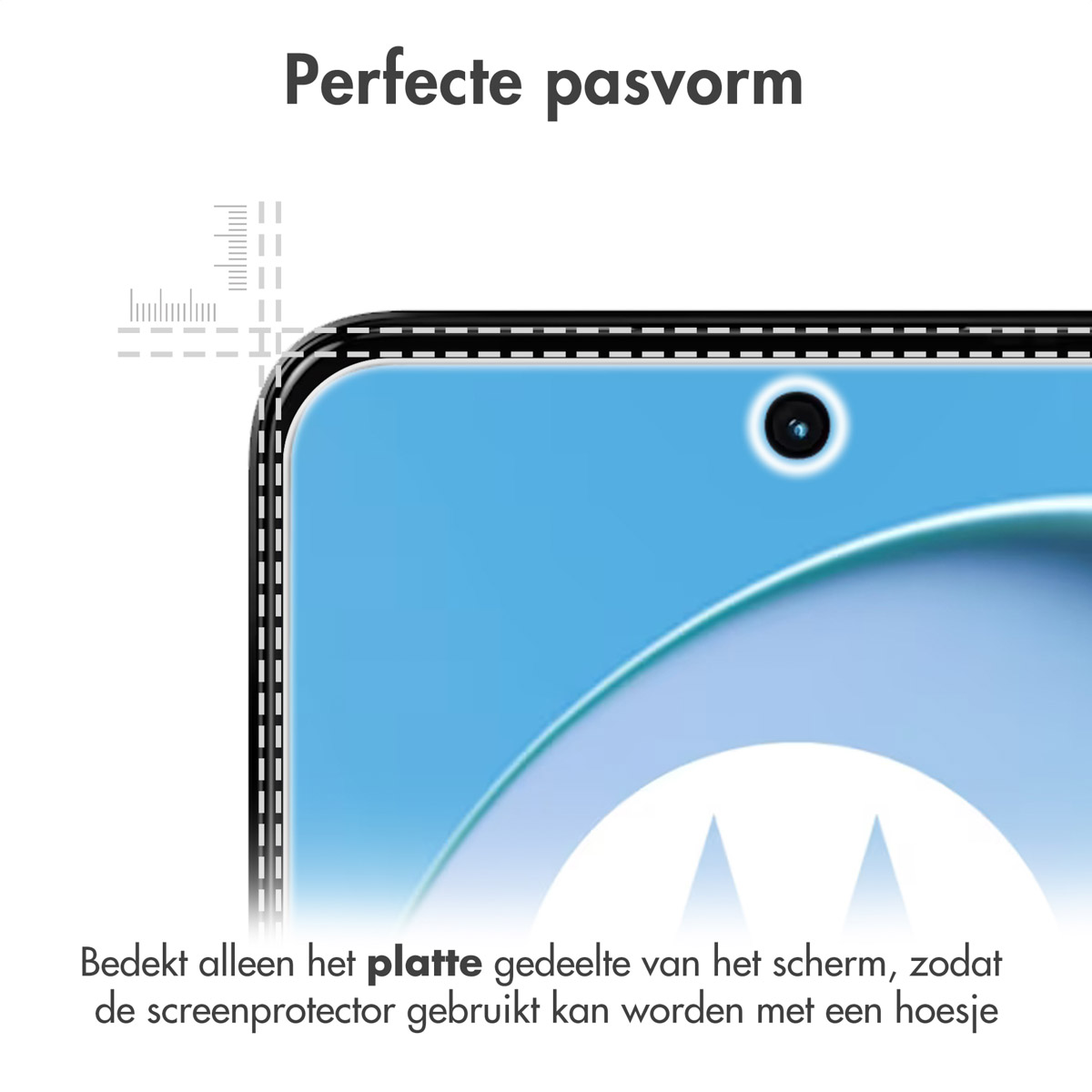 Close-up van een telefoonscherm bedekt door een beschermer. De beschermer past perfect.
