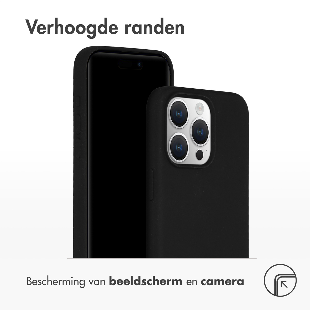 Twee zwarte telefoonhoesjes, de ene boven de andere, met camerabescherming.